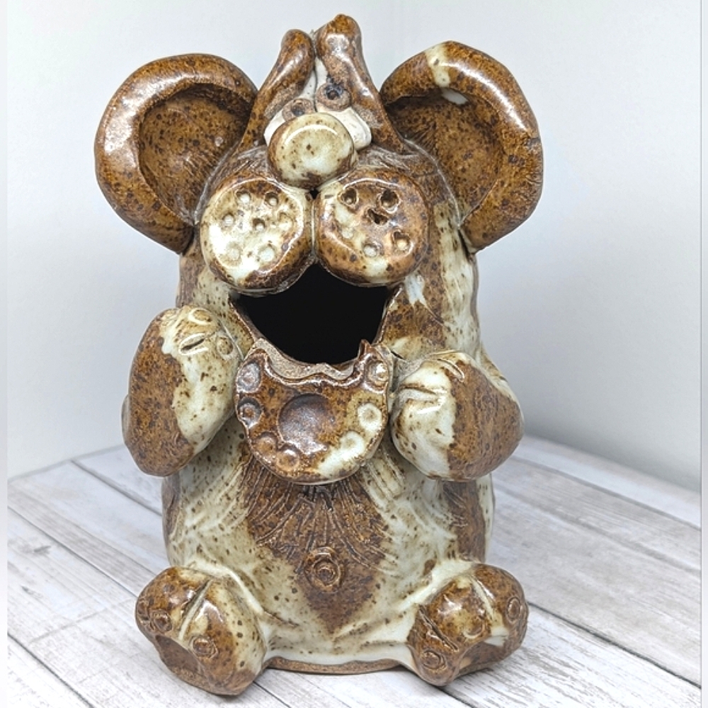 Pottery Stoneware Mouse Piggy Bank, Signed
